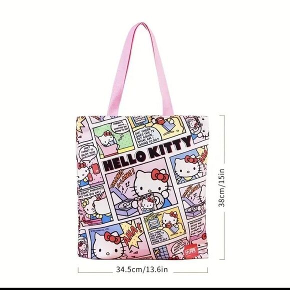 Hello kitty comic style tote bag with zipper shopping accessory on the go - Picture 7 of 9